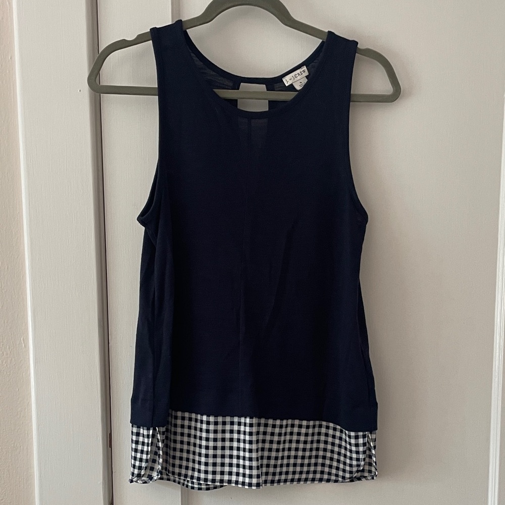 J Crew Tank Top with Checkered Hem